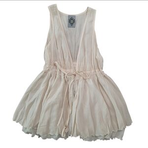 MK2K Cream Sleeveless Chiffon Peplum Top with Tie Waist